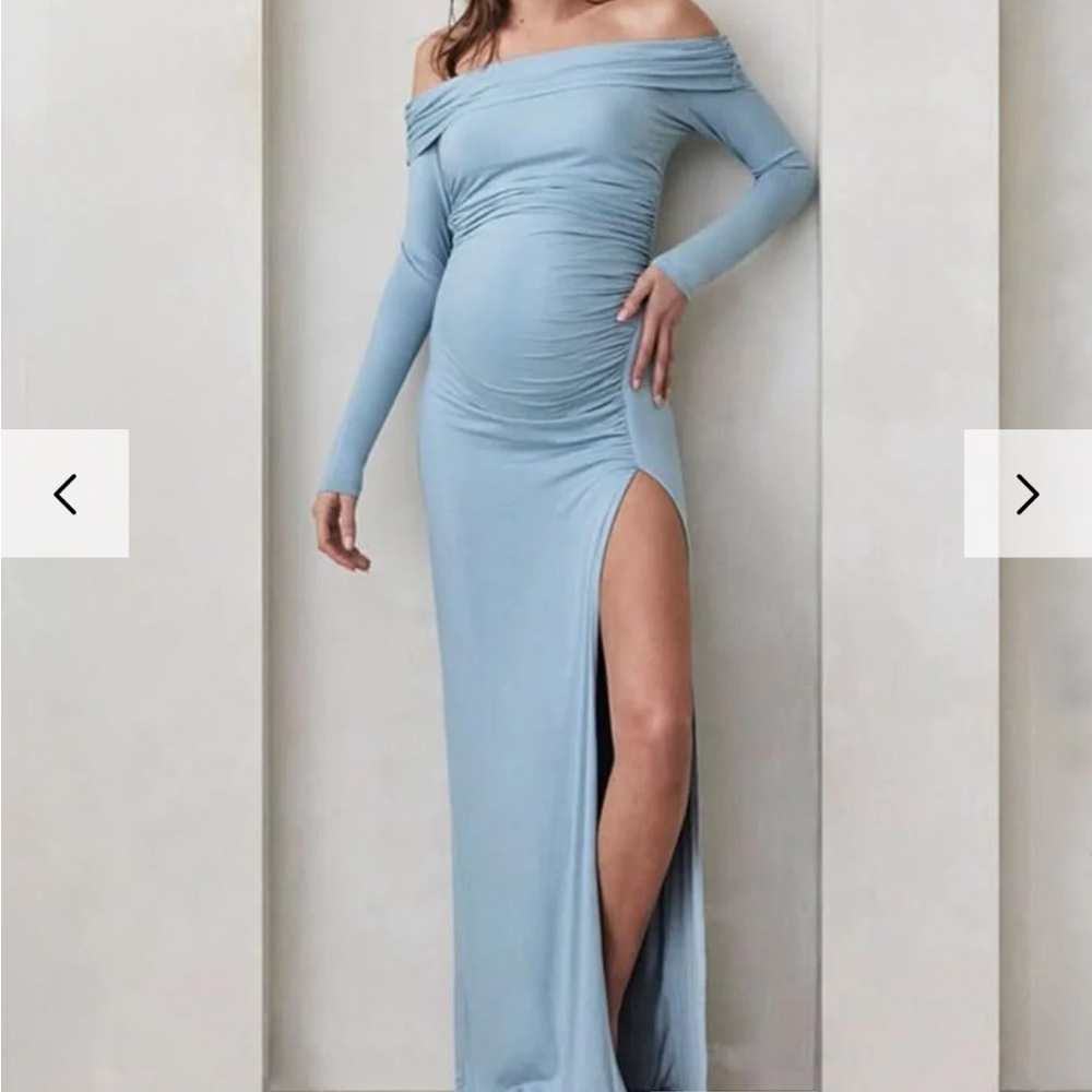 Bumpsuit Off-Shoulder Maternity Blue Maxi Dress
